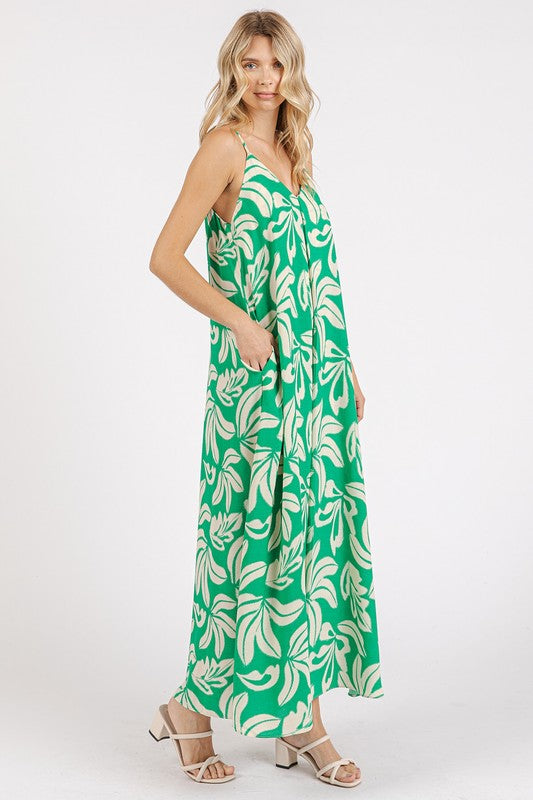 Mittoshop Printed V-Neck Maxi Cami Dress with Pockets - felvior