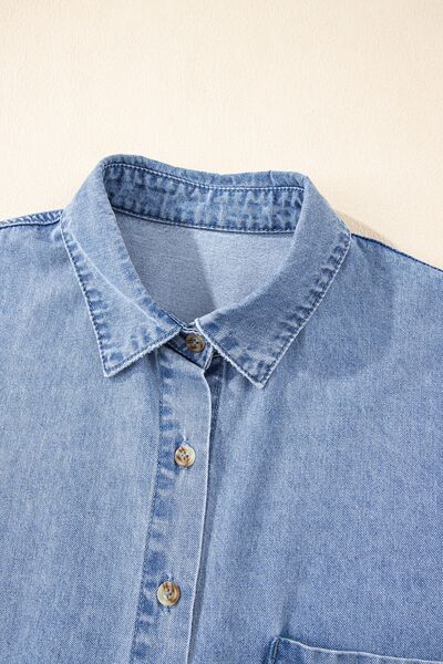Button Down Short Sleeve Denim Dress - felvior
