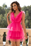 Ruffled V-Neck Sleeveless Mesh Dress - felvior