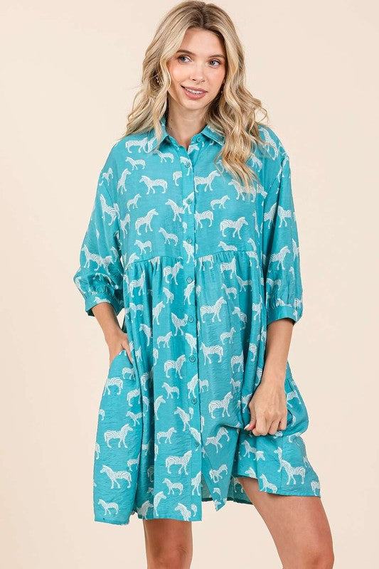 Mittoshop Zebra Print Button Down Shirt Mini Dress - felvior