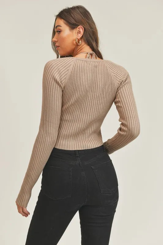MABLE Long Sleeve Crop Sweater Top and Inner Bra Set - felvior