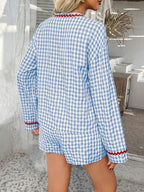 Devine Tie Front Contrast Plaid Shirt and Shorts Set