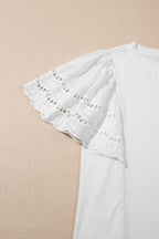 Hollow Out Embroidered Short Sleeve Round Neck Top