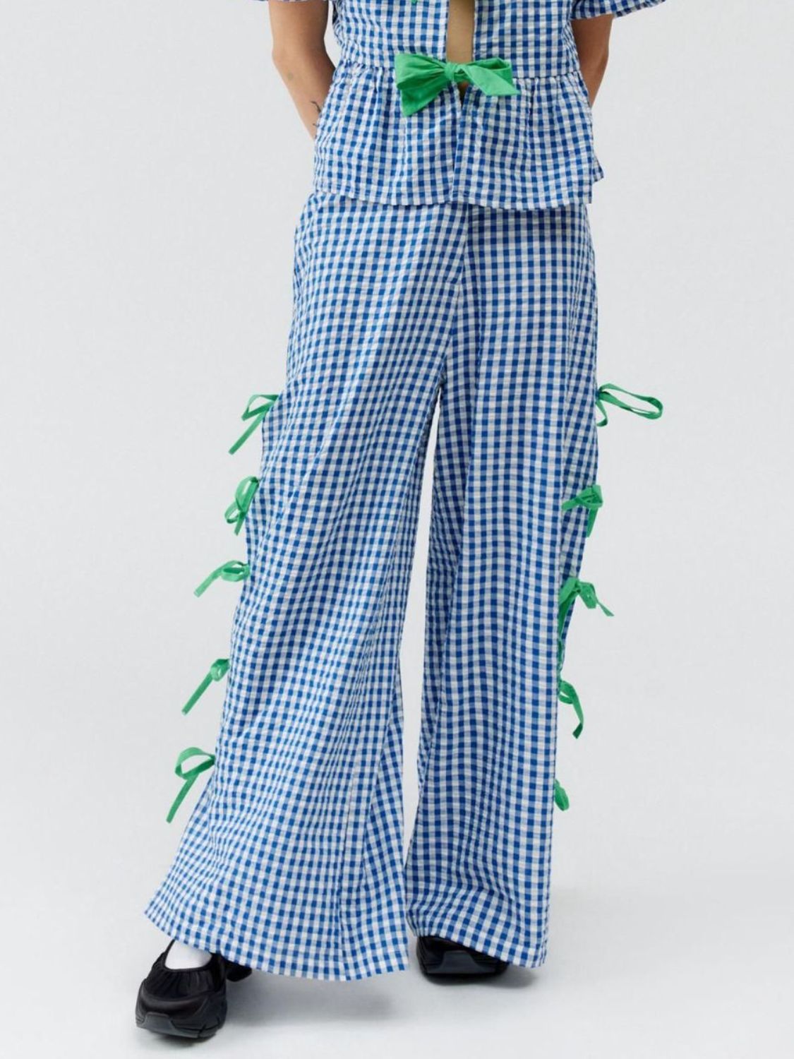 Side Tied Plaid Pants - felvior