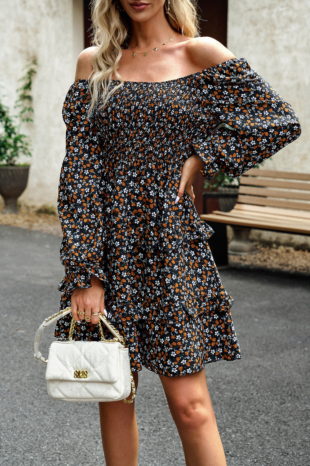Devine Smocked Flounce Sleeve Ruffled Dress - felvior