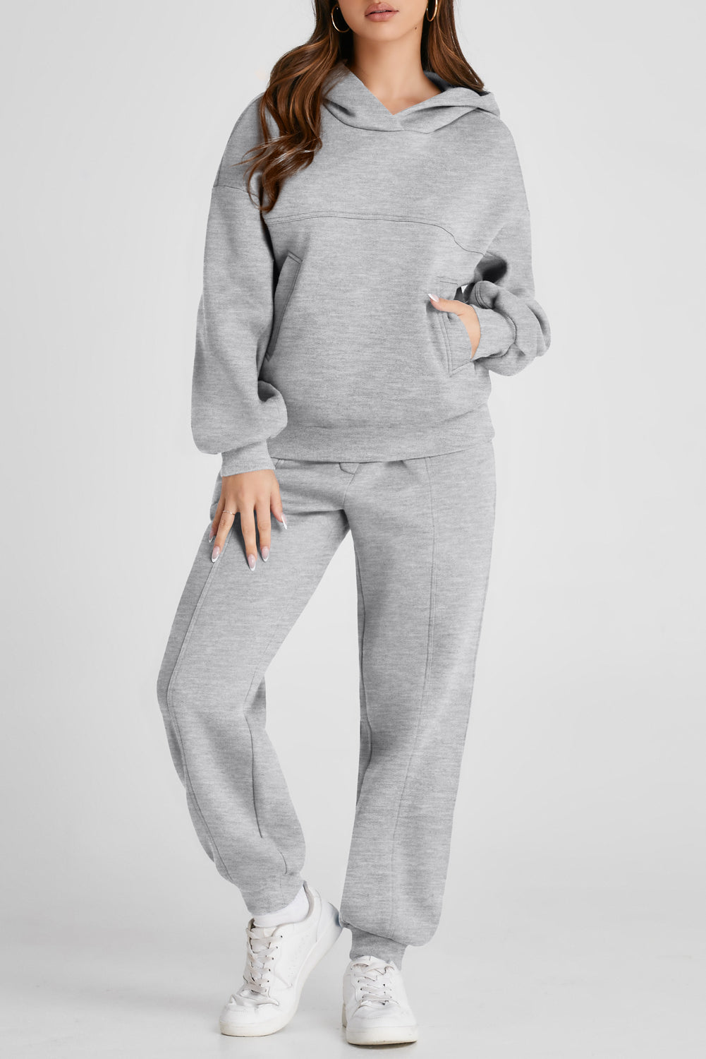 Dropped Shoulder Long Sleeve Hoodie and Pants Active Set - felvior