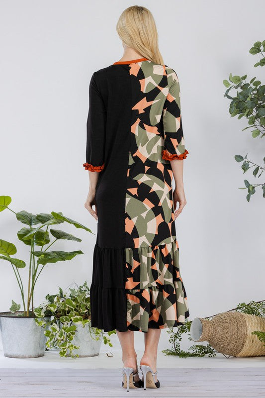 Celeste Full Size Color Block Midi Dress Plus Size - felvior