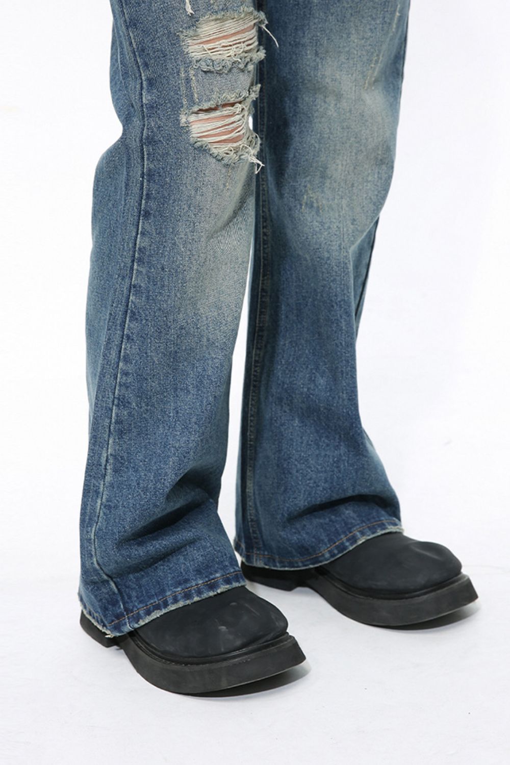 Men's Distressed Bootcut Jeans - felvior
