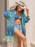 Fringe Printed Open Front Cover-Up - felvior