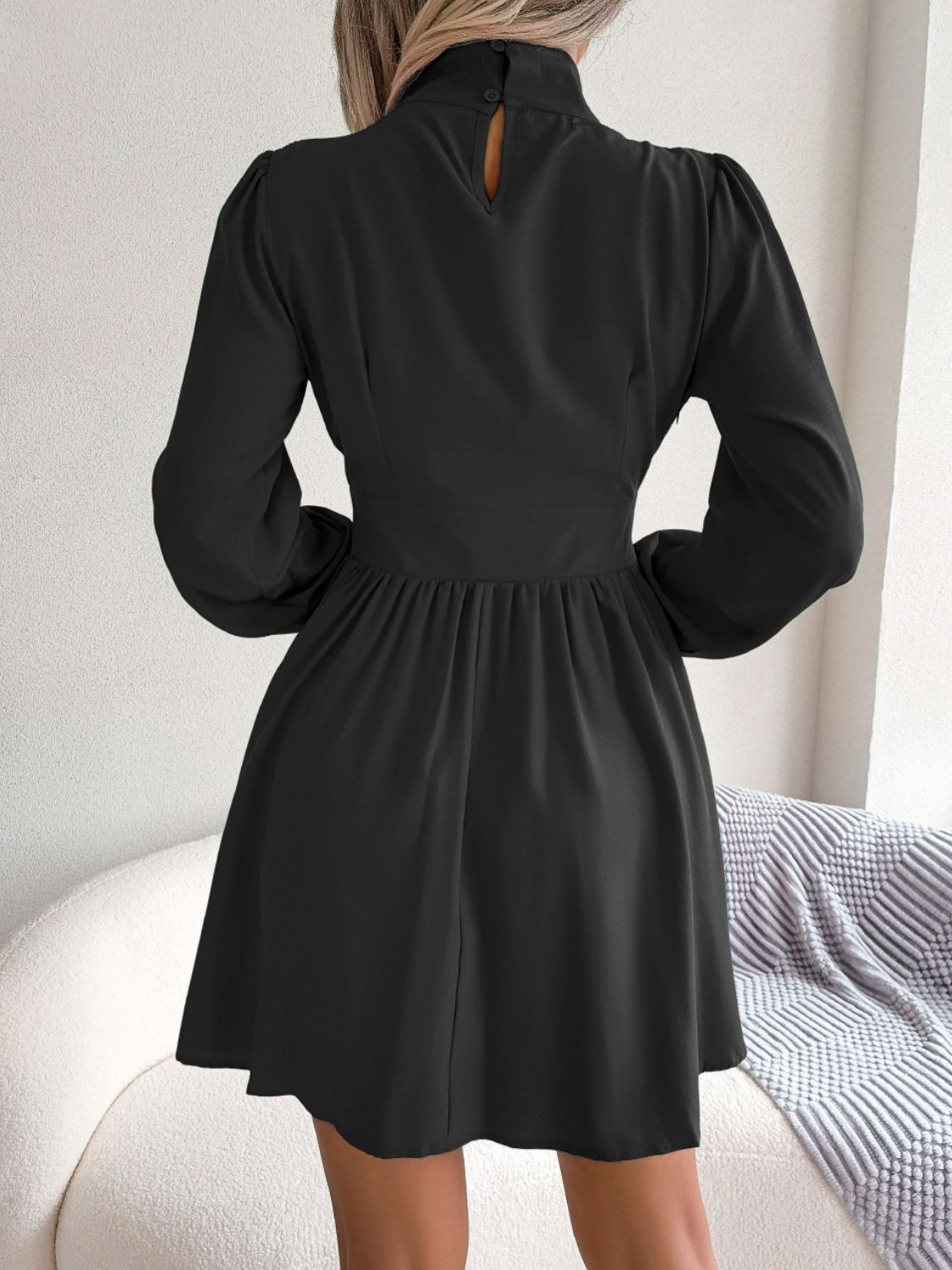 Cutout Turtleneck A-Line Mini Dress - felvior