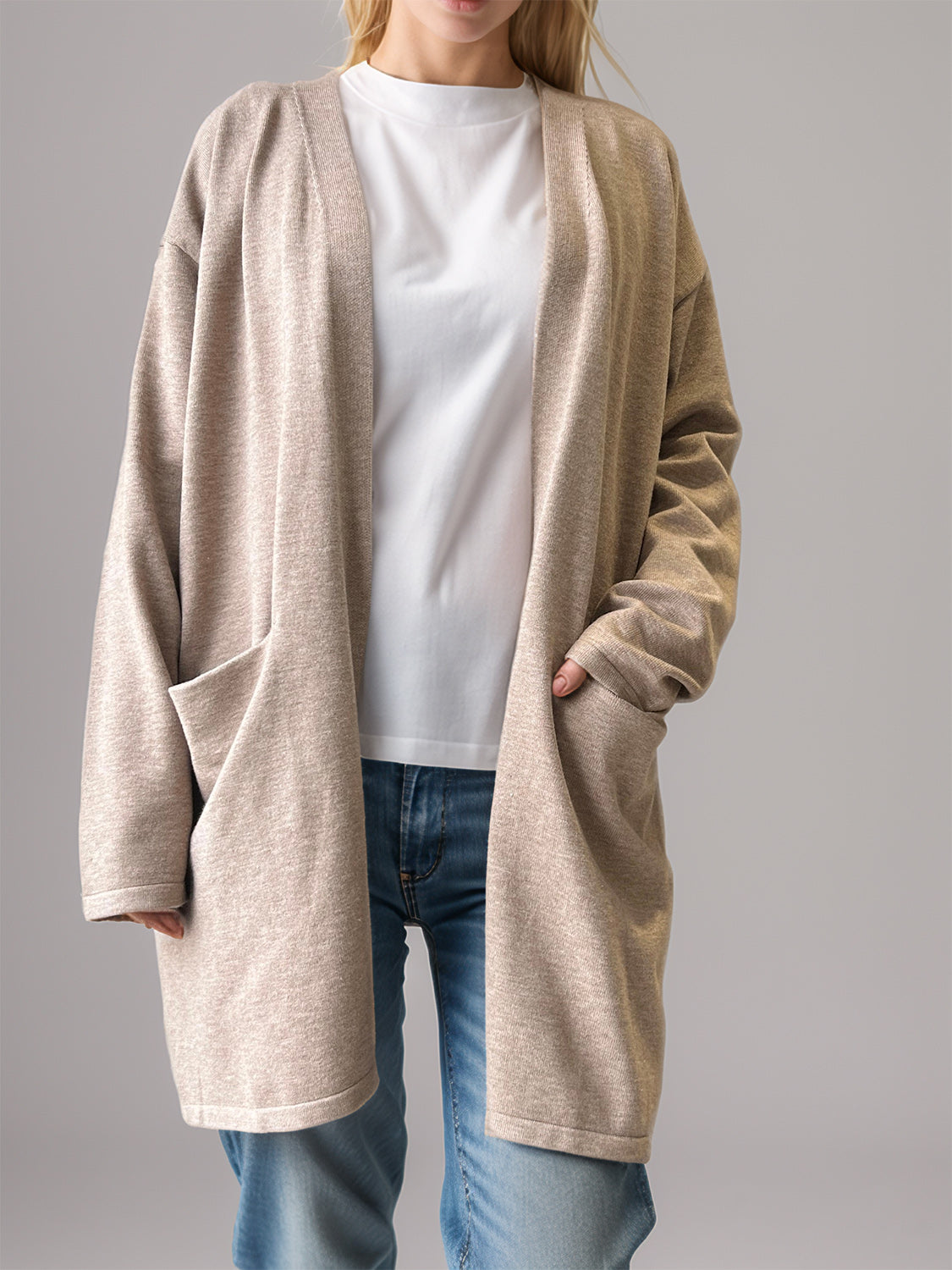 Open Front Long Sleeve Cardigan with Pockets - felvior