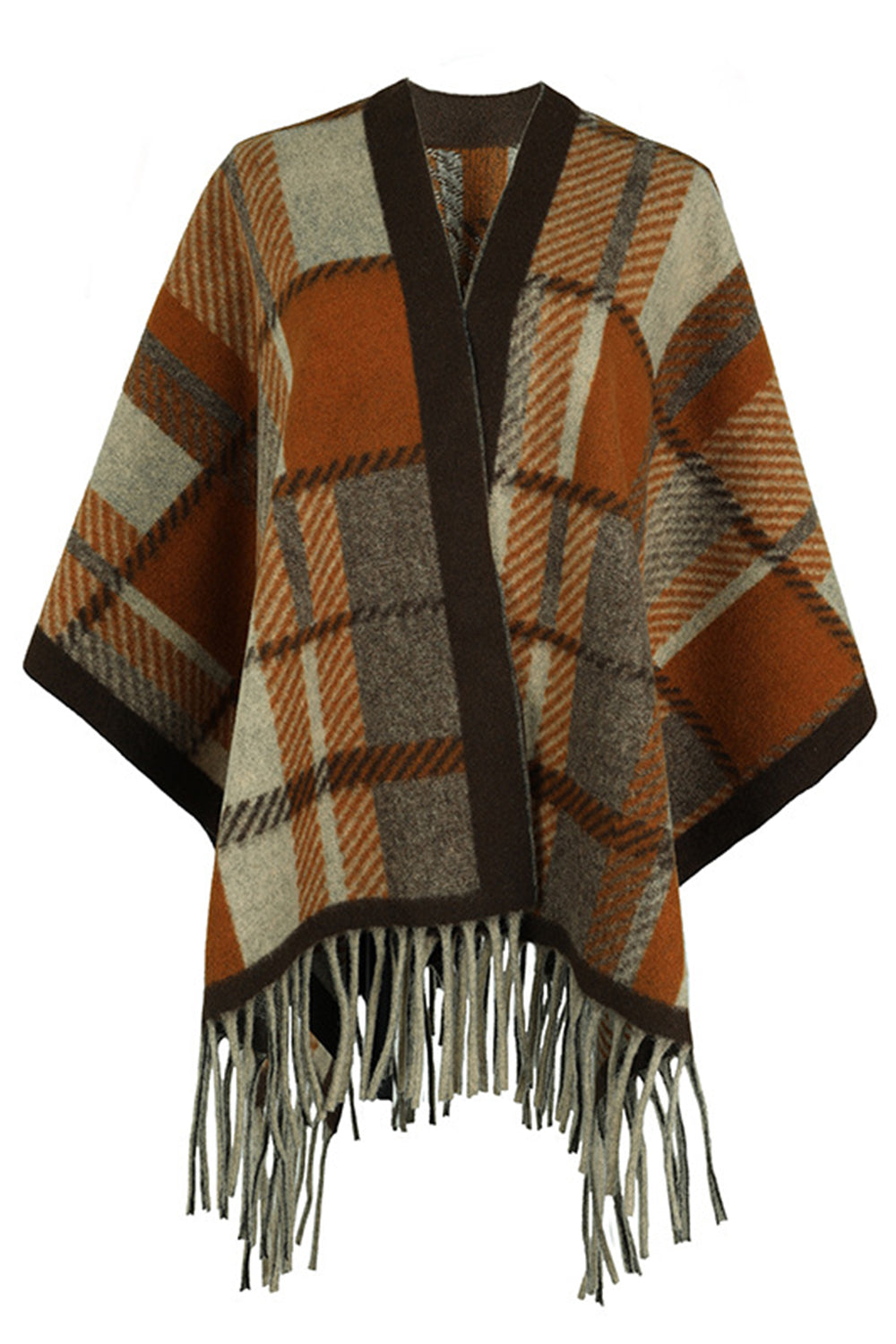 Cloak Sleeve Fringe Detail Poncho - felvior
