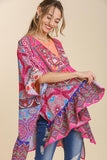 Umgee Full Size Mixed Print Ruffle Hem Open Front Cover Up Plus Size - felvior