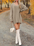 V-Neck Dropped Shoulder Sweater Dress - felvior