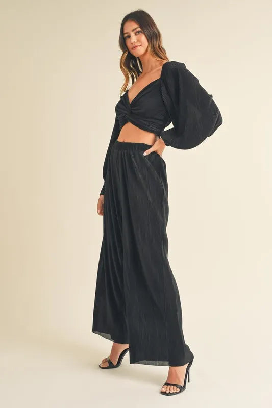 MABLE Front Twisted Long Sleeve Top and Pants Set - felvior