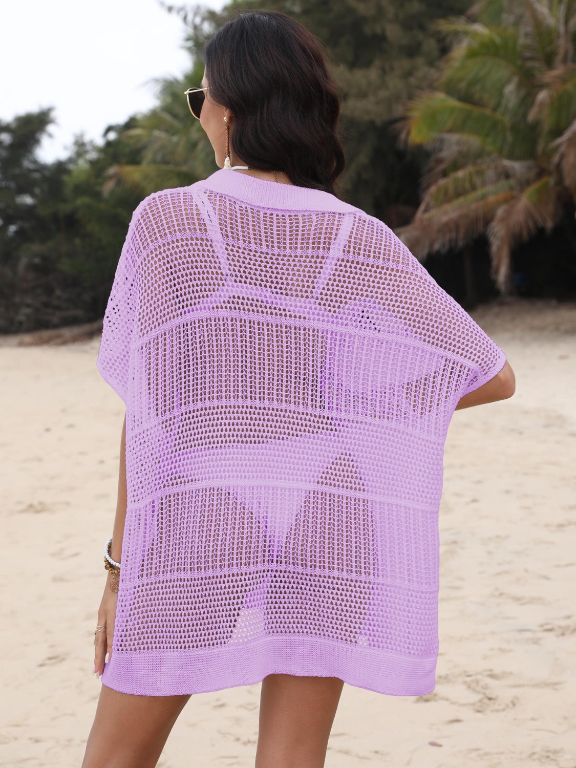 Hollow Out Collared Neck Cover-Up - felvior