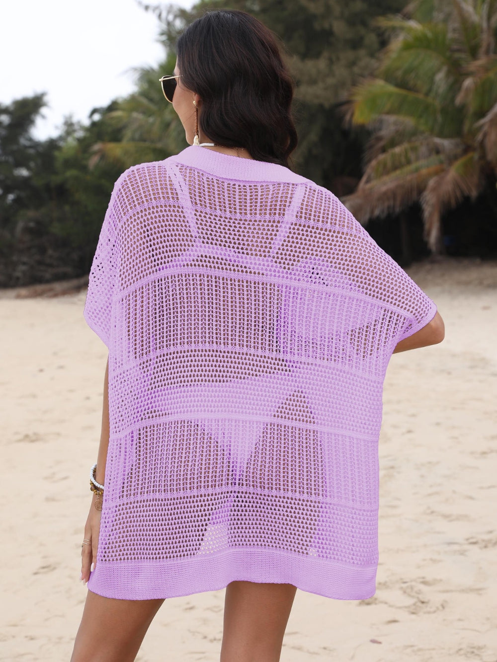 Hollow Out Collared Neck Cover-Up