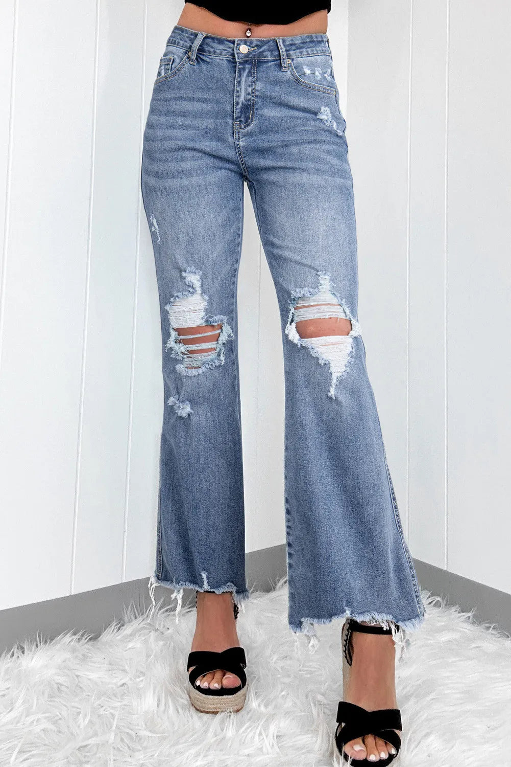 Distressed Raw Hem Bootcut Jeans Hauptbild