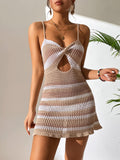 Cutout Striped Spaghetti Strap Cover Up Dress - felvior
