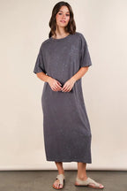 VERY J Plus Size Mineral Washed Casual Comfy Midi Dress