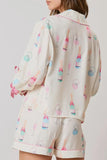 Bow Printed Collared Neck Top and Drawstring Shorts Lounge Set - felvior