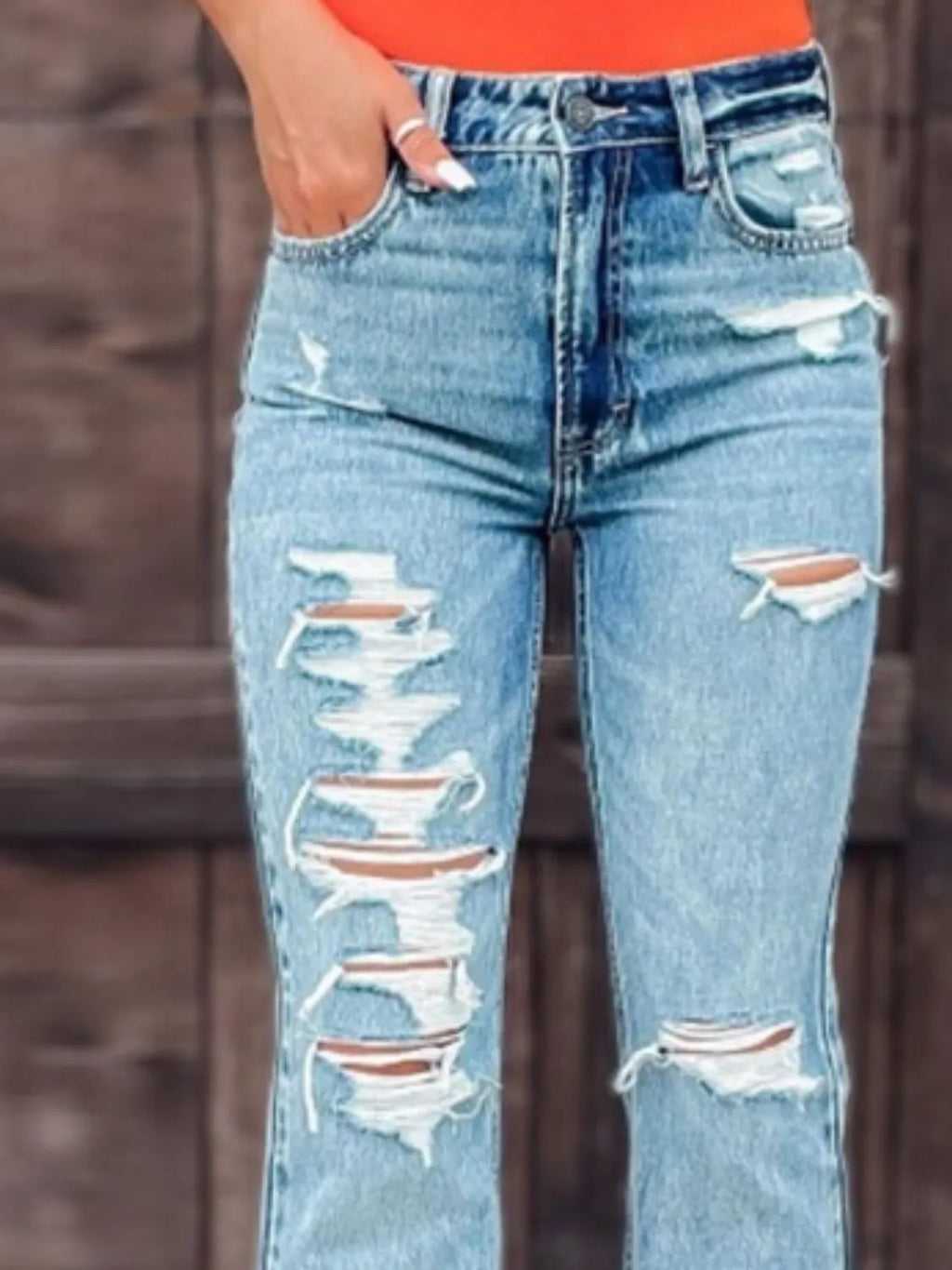 Distressed Slit Bootcut Jeans