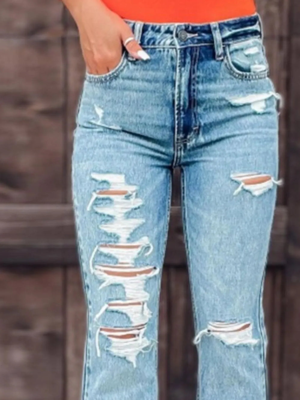 Distressed Slit Bootcut Jeans