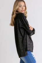 Umgee Full Size Animal Jacquard Print Button Up Long Sleeve Shirt Plus Size