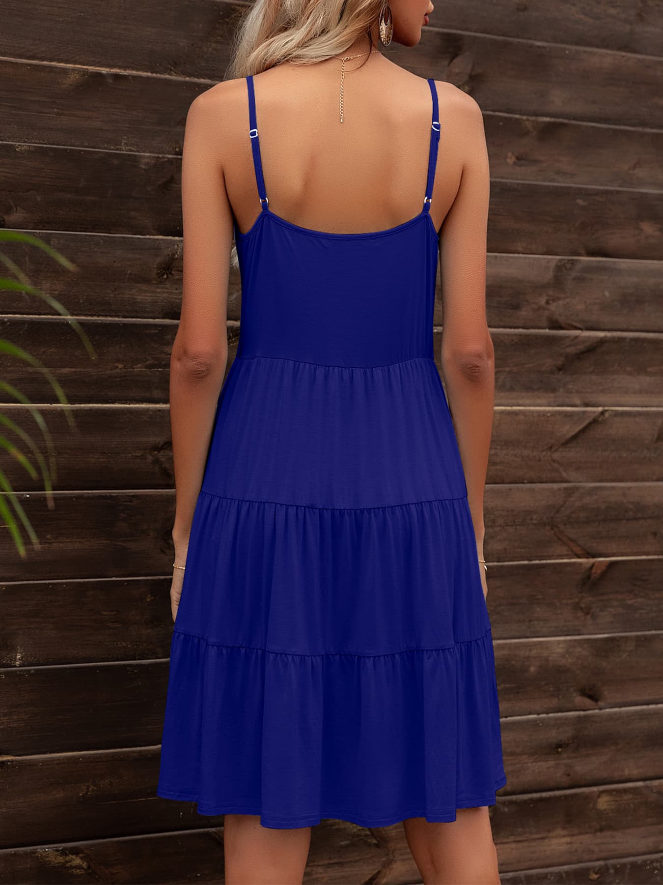 Spaghetti Strap V-Neck Tiered Dress - felvior