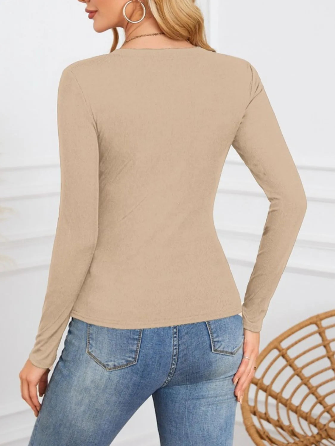 Notched Long Sleeve T-Shirt