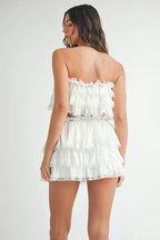 MABLE Ruffle Layered Crop Top and Mini Skirt Set