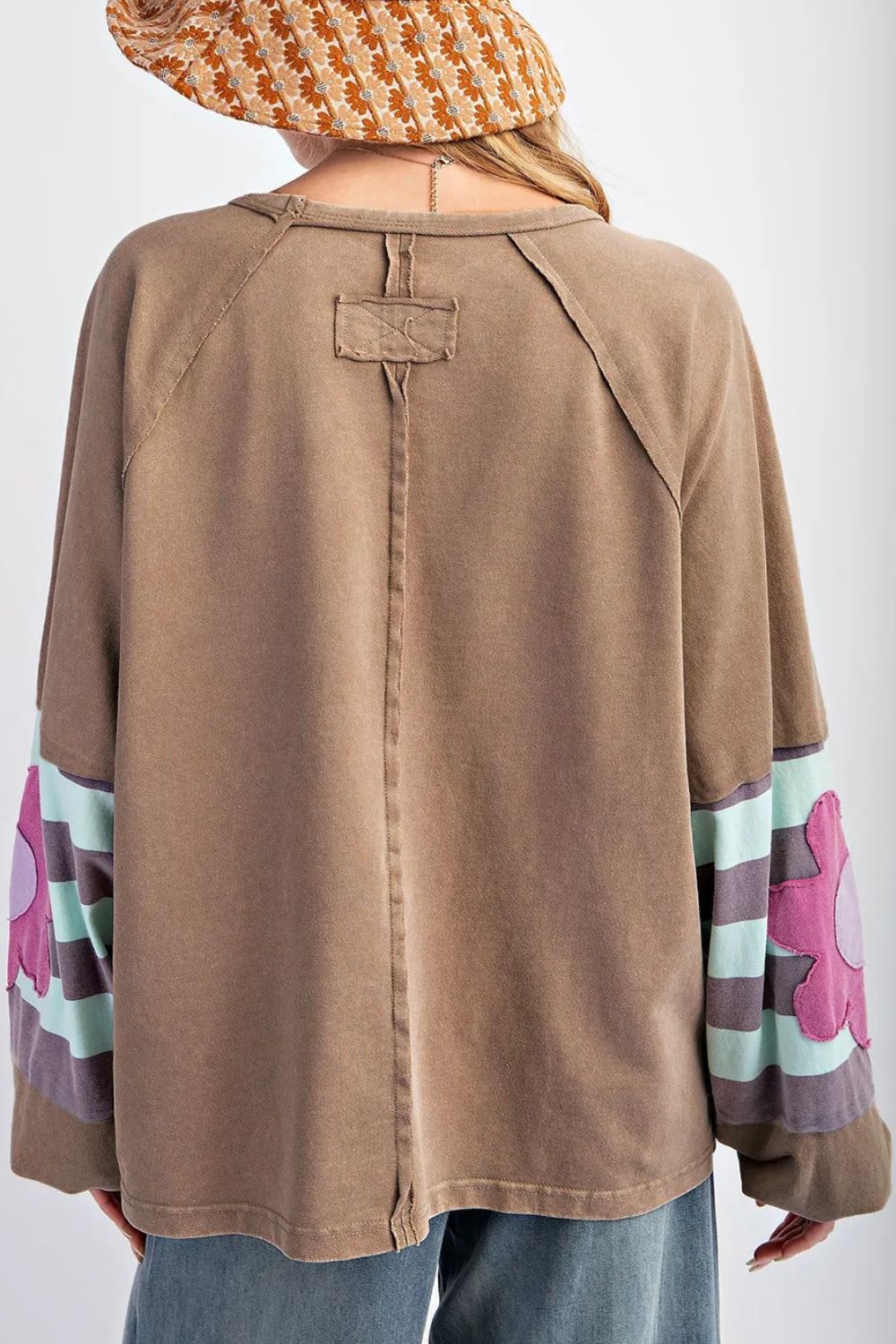 Plus Size Flower Round Neck Long Sleeve Blouse Secondary image