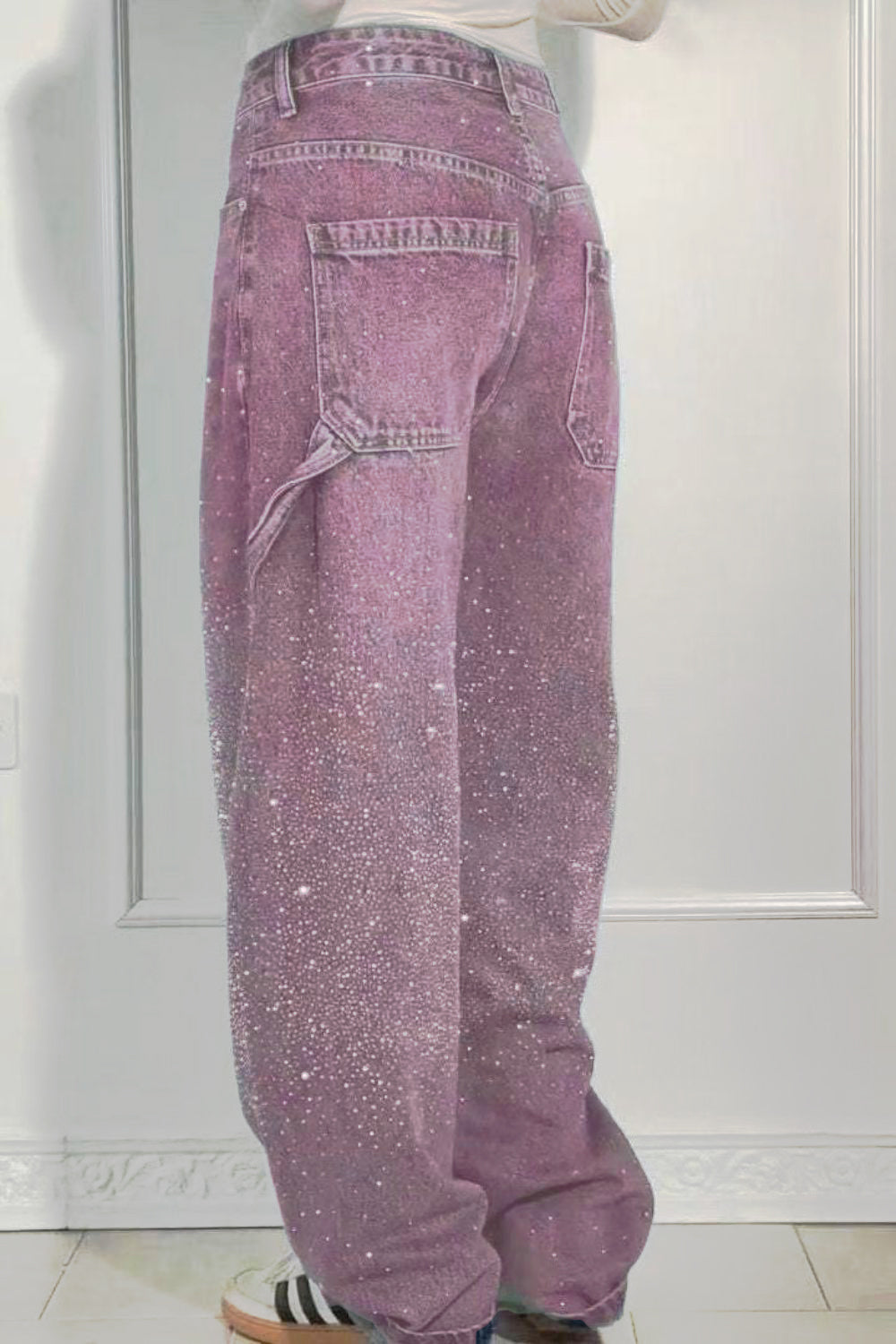 Full Size Washed Rhinestone Detail Wide leg Jeans Plus Size