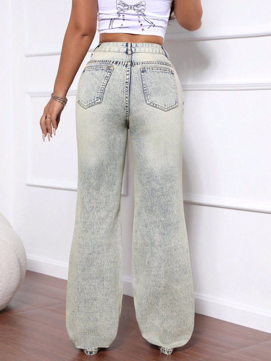 Distressed High Waist Jeans - felvior