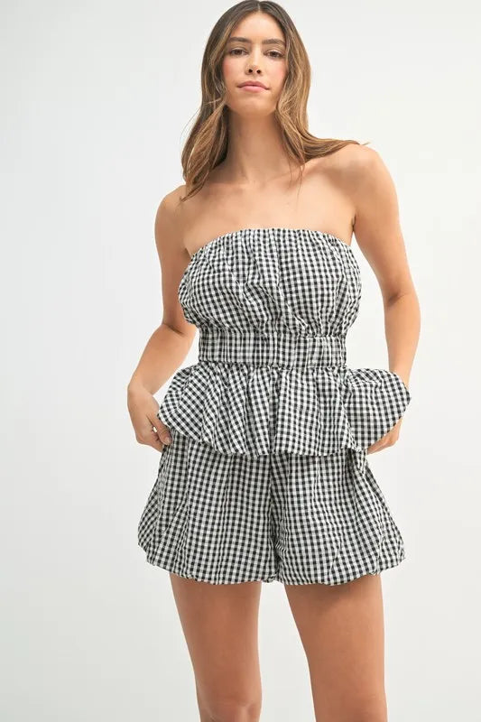 MABLE Gingham Tube Top and Shorts Set - felvior