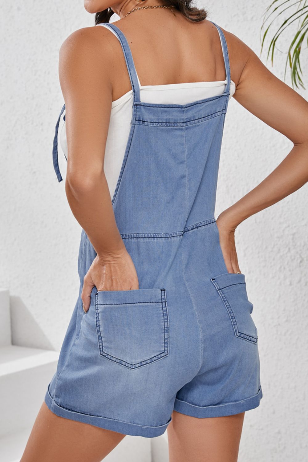 Square Neck Denim Overalls with Pockets - felvior