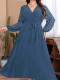 Plus Size Swiss Dot Tie Waist Maxi Dress - felvior