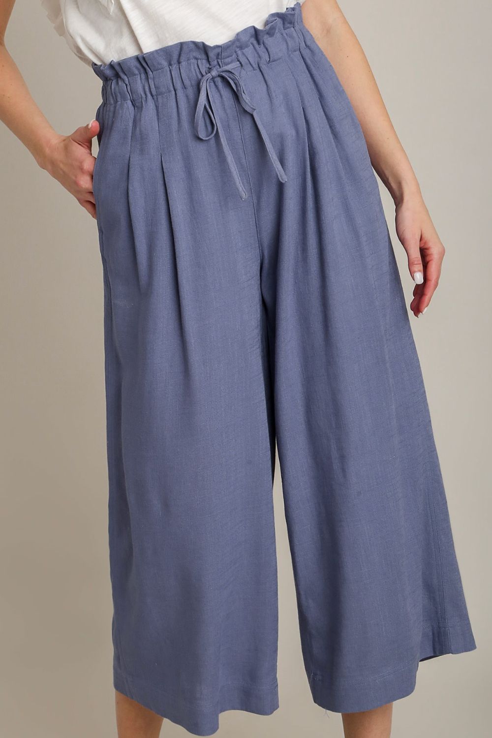 Umgee Full Size Linen Wide Fit Pants with Drawstring Plus Size