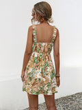 Printed Ruffled Surplice Wide Strap Mini Dress - felvior