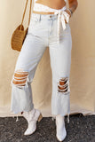 Distressed Raw Hem Jeans with Pockets - felvior