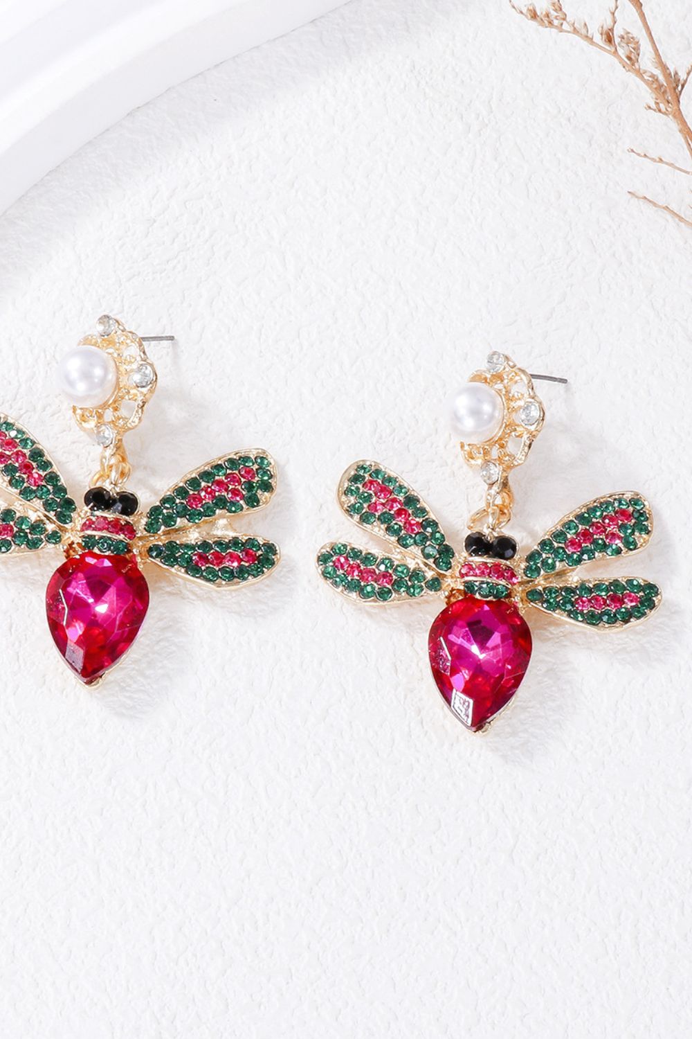 Natural Stone Bee Dangle Earrings - felvior