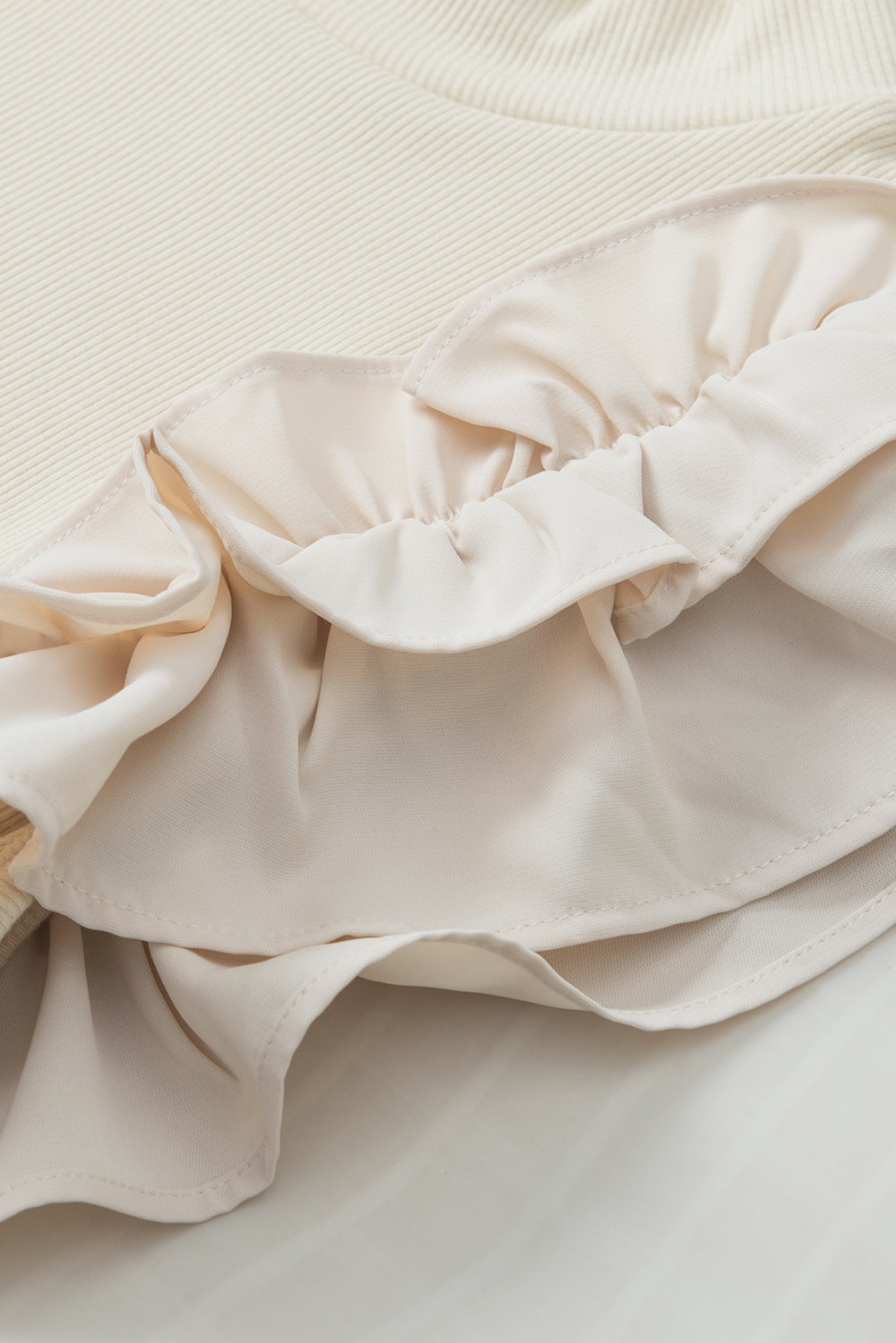 Ruffle Flutter Sleeve Mock Neck Ribbed Top - felvior