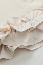 Ruffle Flutter Sleeve Mock Neck Ribbed Top