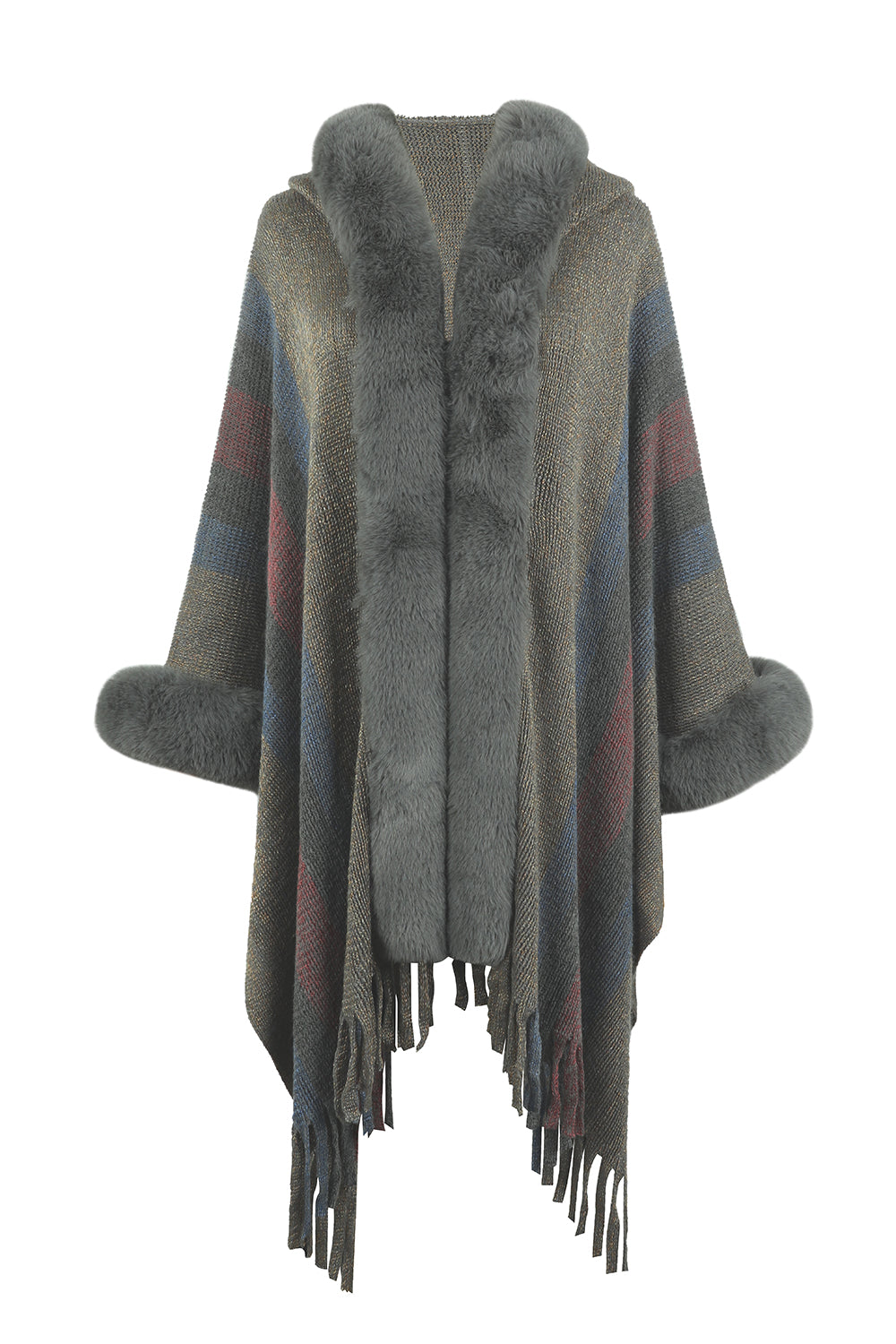 Color Block Fringe Detail Poncho - felvior