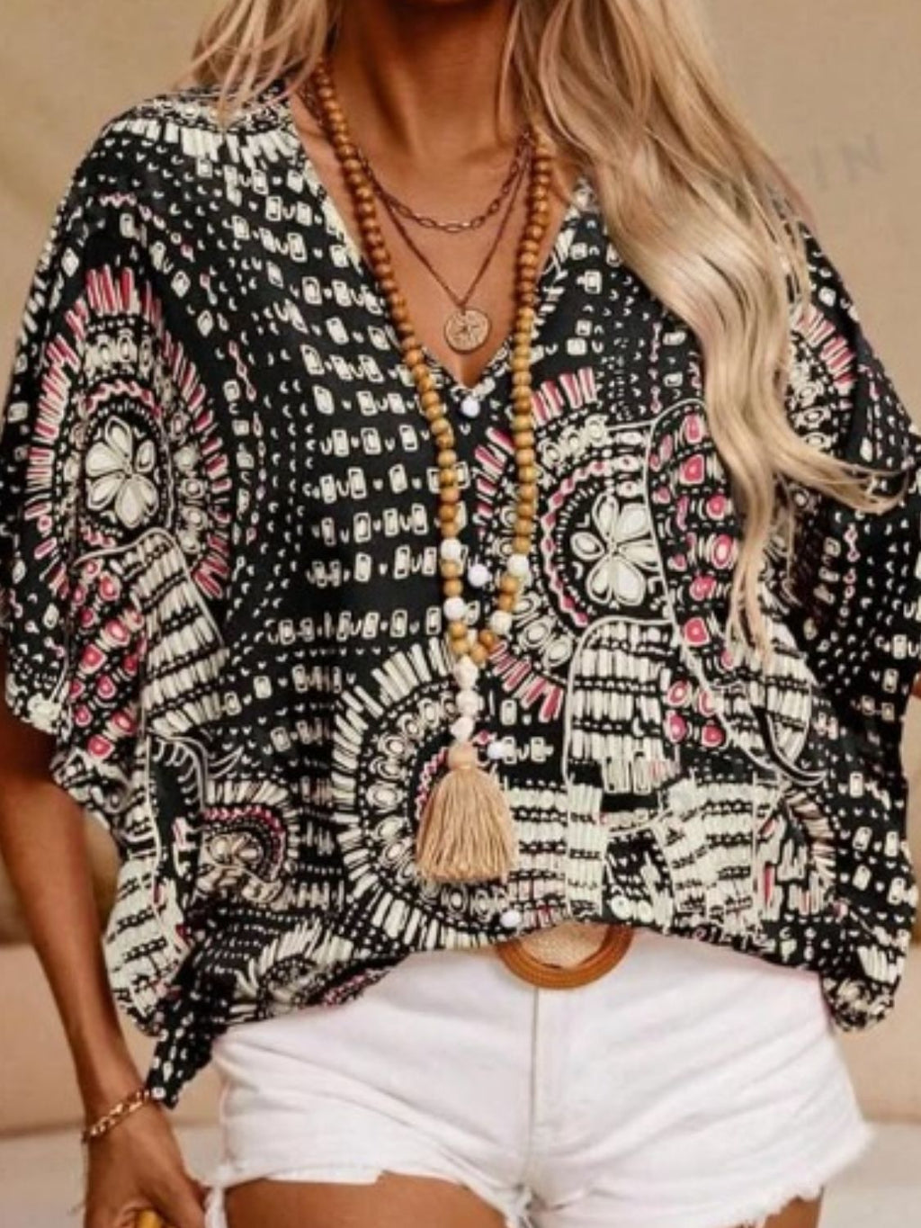 Printed V-Neck Half Sleeve Top