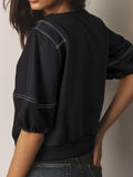 Contrast Stitches Detail Half Sleeve Blouse - felvior