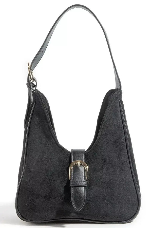 Fame Buckle Accent Faux Suede Hand Bag