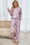 Shiny Tie-Dye Long Sleeve Top and Drawstring Joggers Lounge Set - felvior