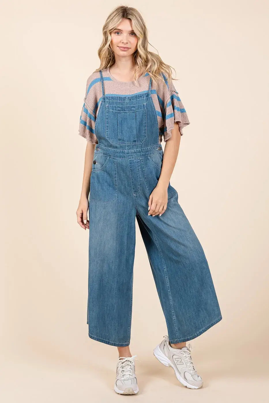 Mittoshop Denim Tie Back Sleeveless Wide Leg Overalls