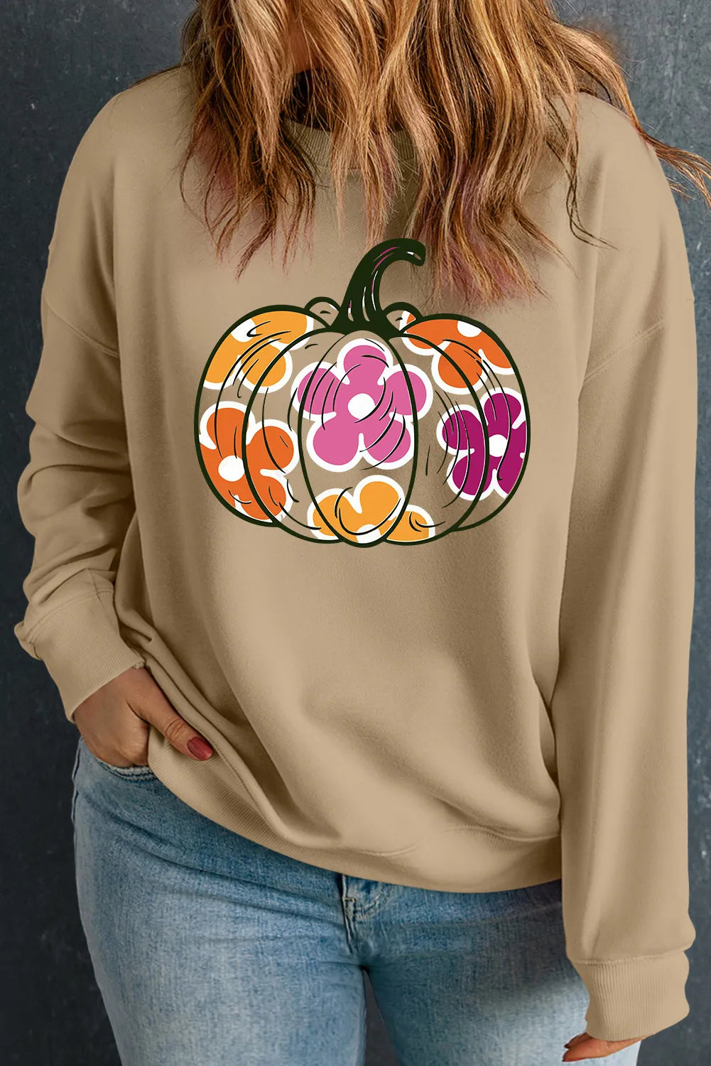 Plus Size Pumpkin Graphic Dropped Shoulder Sweatshirt Image principale du produit